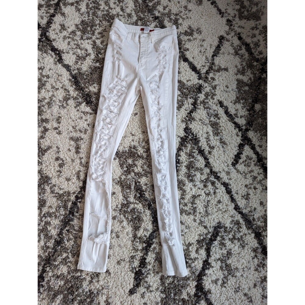 GJG DENIM WHITE RIPPED DESTROYED DISTRESSED HIGH-WAIST SKINNY JEANS Size 3